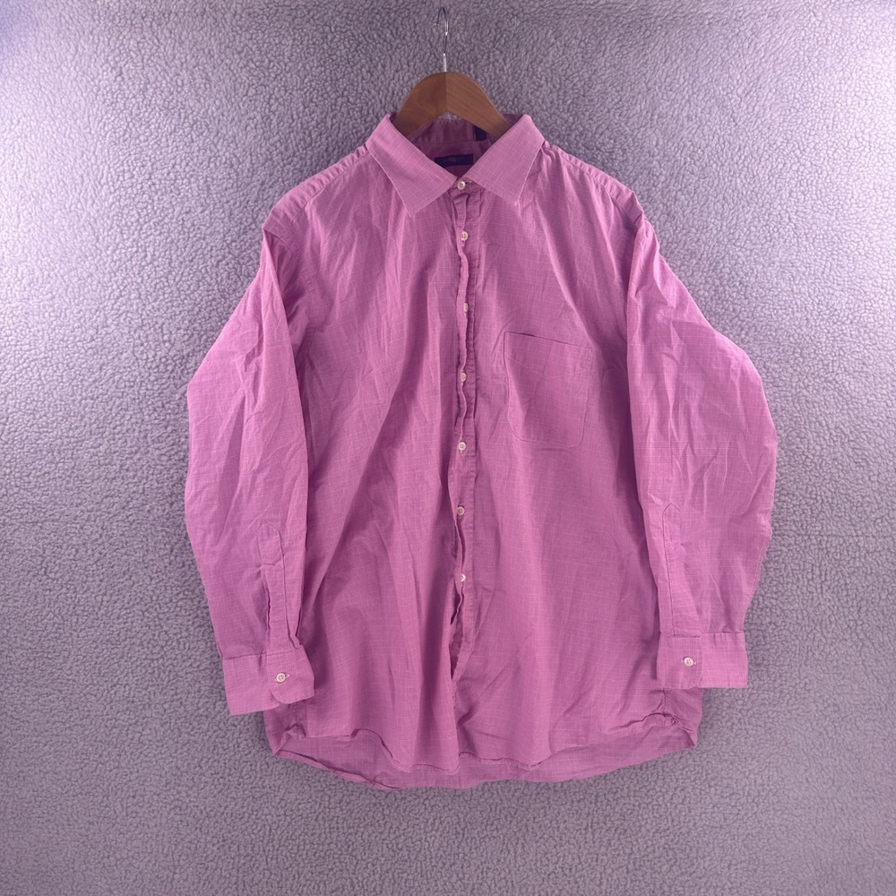 Burberry London Mens Pink Plaid Button Down Shirt 17.5 34 XL Made in USA